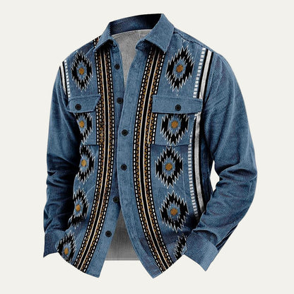 Men’s Tribal Pattern Corduroy Button Shirt Jacket