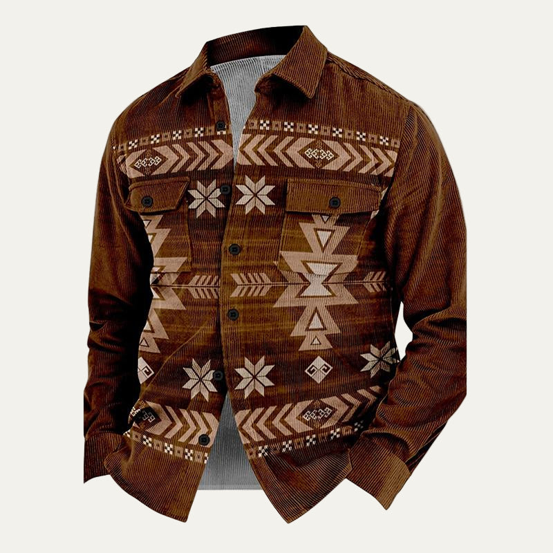 Men’s Tribal Pattern Corduroy Button Shirt Jacket
