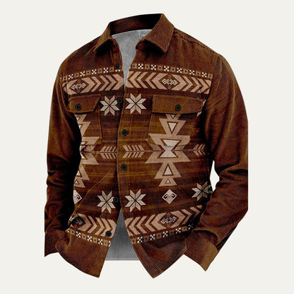Men’s Tribal Pattern Corduroy Button Shirt Jacket