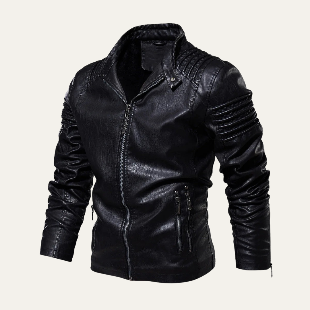 Men’s Quilted Biker Jacket with Snap Collar