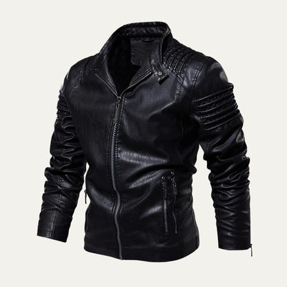 Men’s Quilted Biker Jacket with Snap Collar