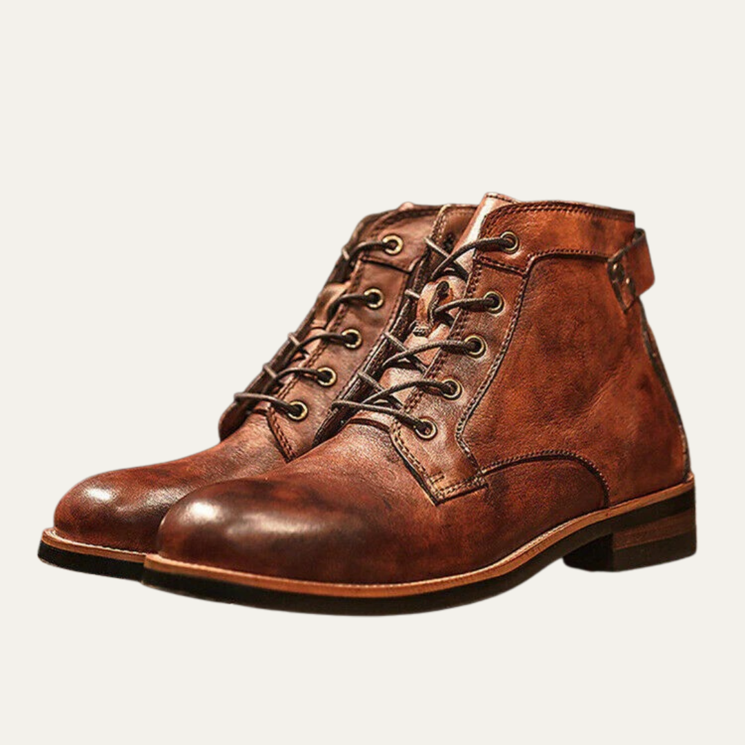 Men’s Polished Leather Combat Style Lace Up Boots