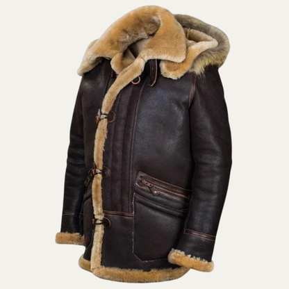 Men’s Long Shearling Trim Coat