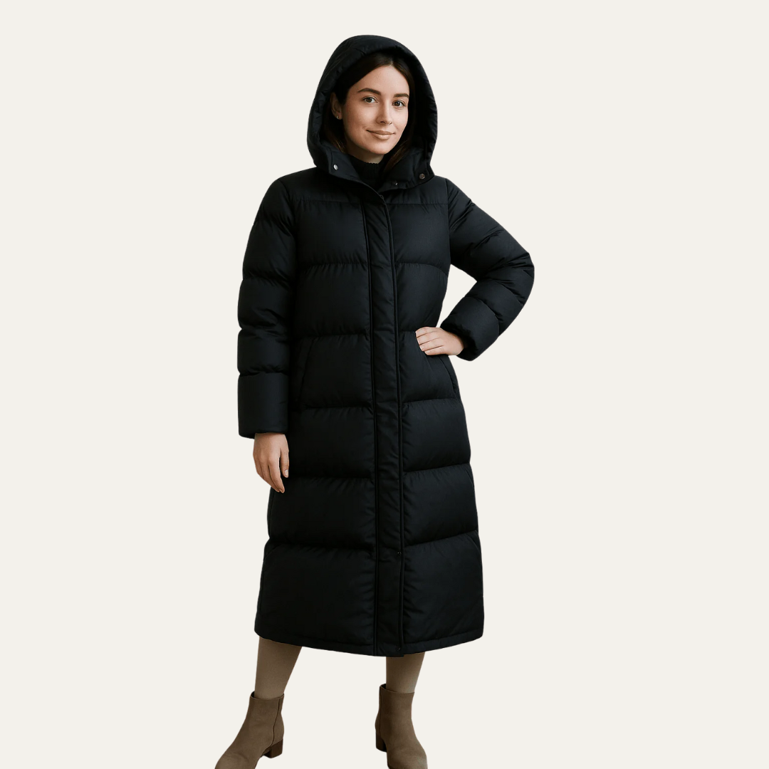 Women’s Long Quilted Puffer Coat with Hood