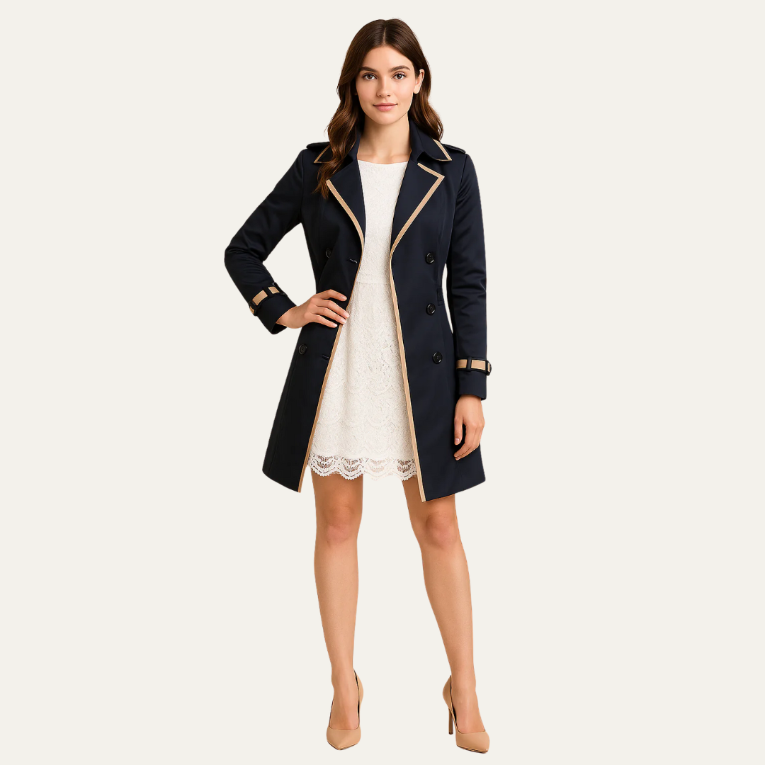 Women’s Double Breasted Contrast Trim Trench Coat