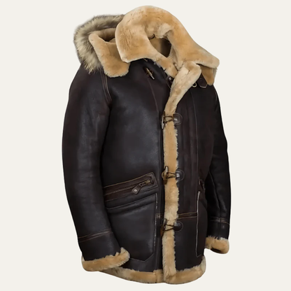 Men’s Long Shearling Trim Coat