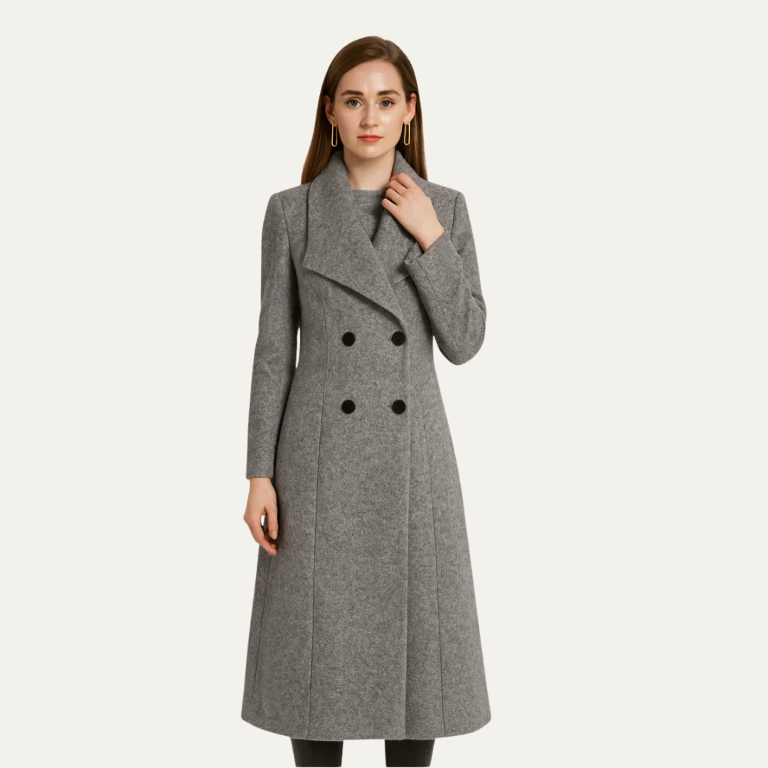 Women’s Tailored Midi Coat with High Collar