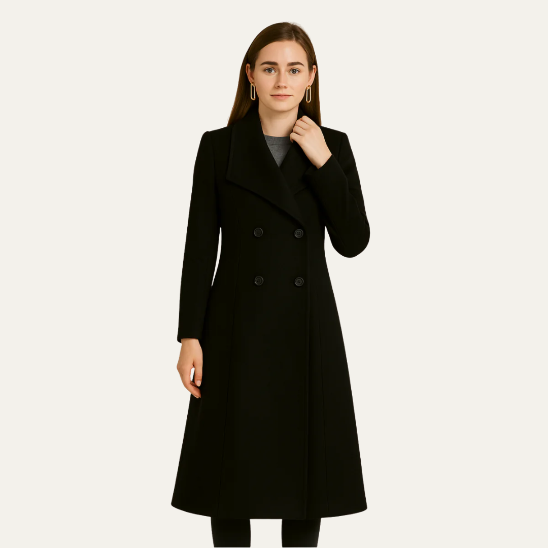 Women’s Tailored Midi Coat with High Collar