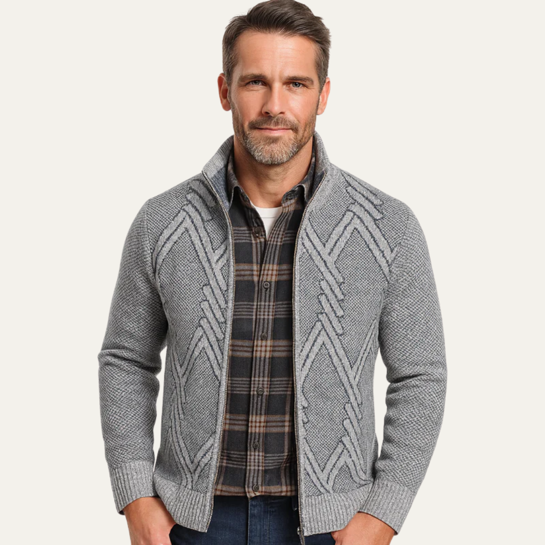 Men's Full Zip Knit Cardigan with Standing Collar
