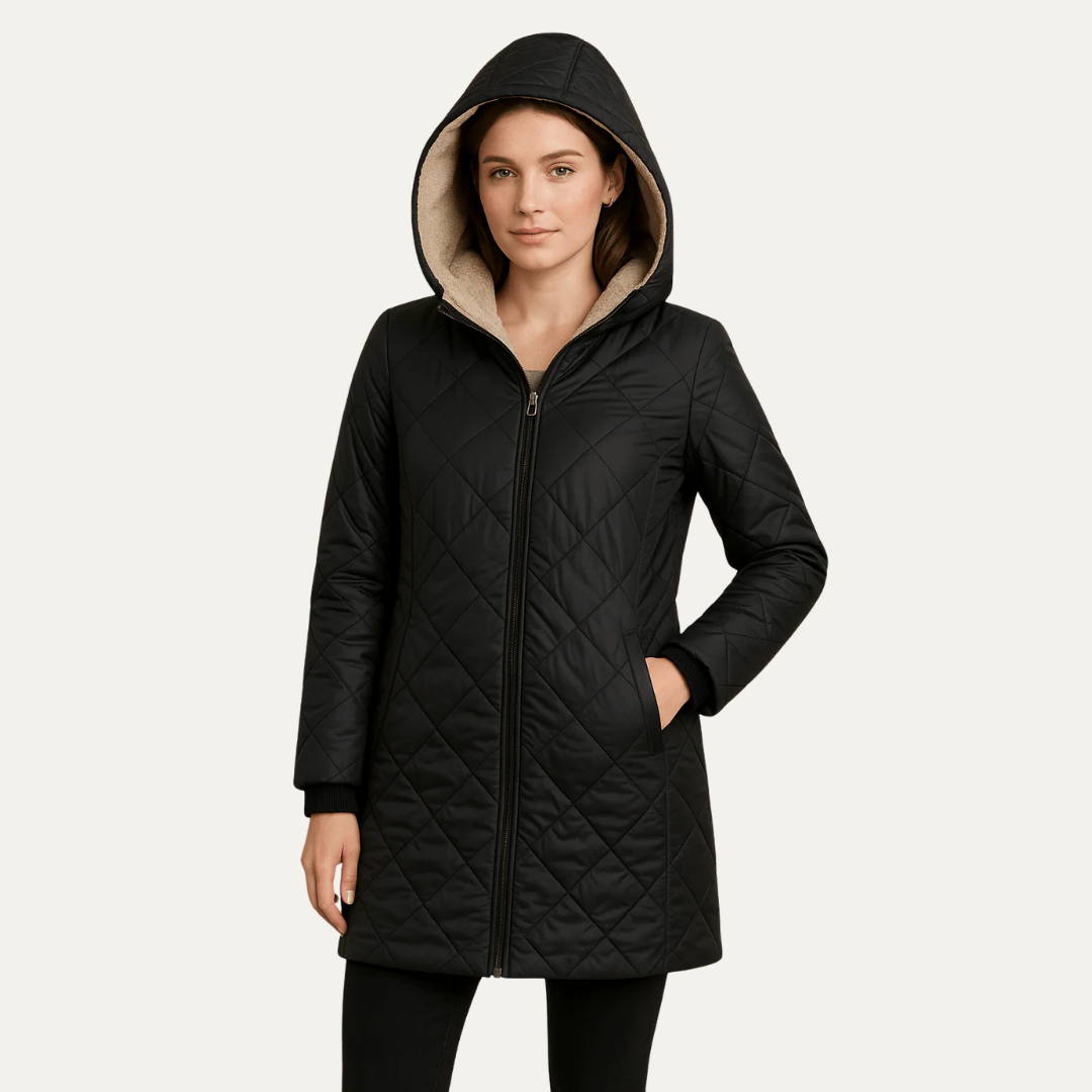 Women’s Long Quilted Sherpa Lined Hooded Coat
