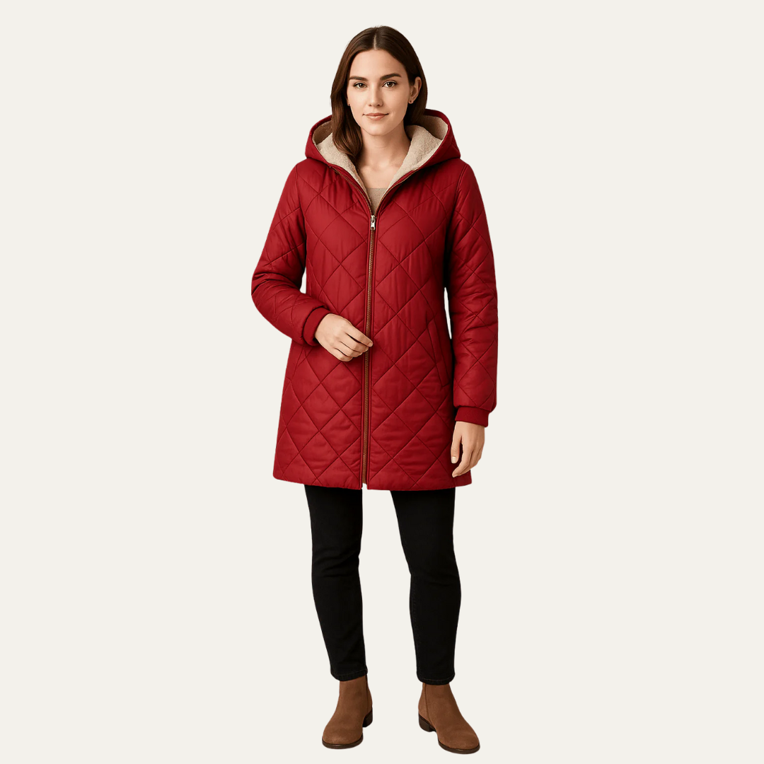 Women’s Long Quilted Sherpa Lined Hooded Coat