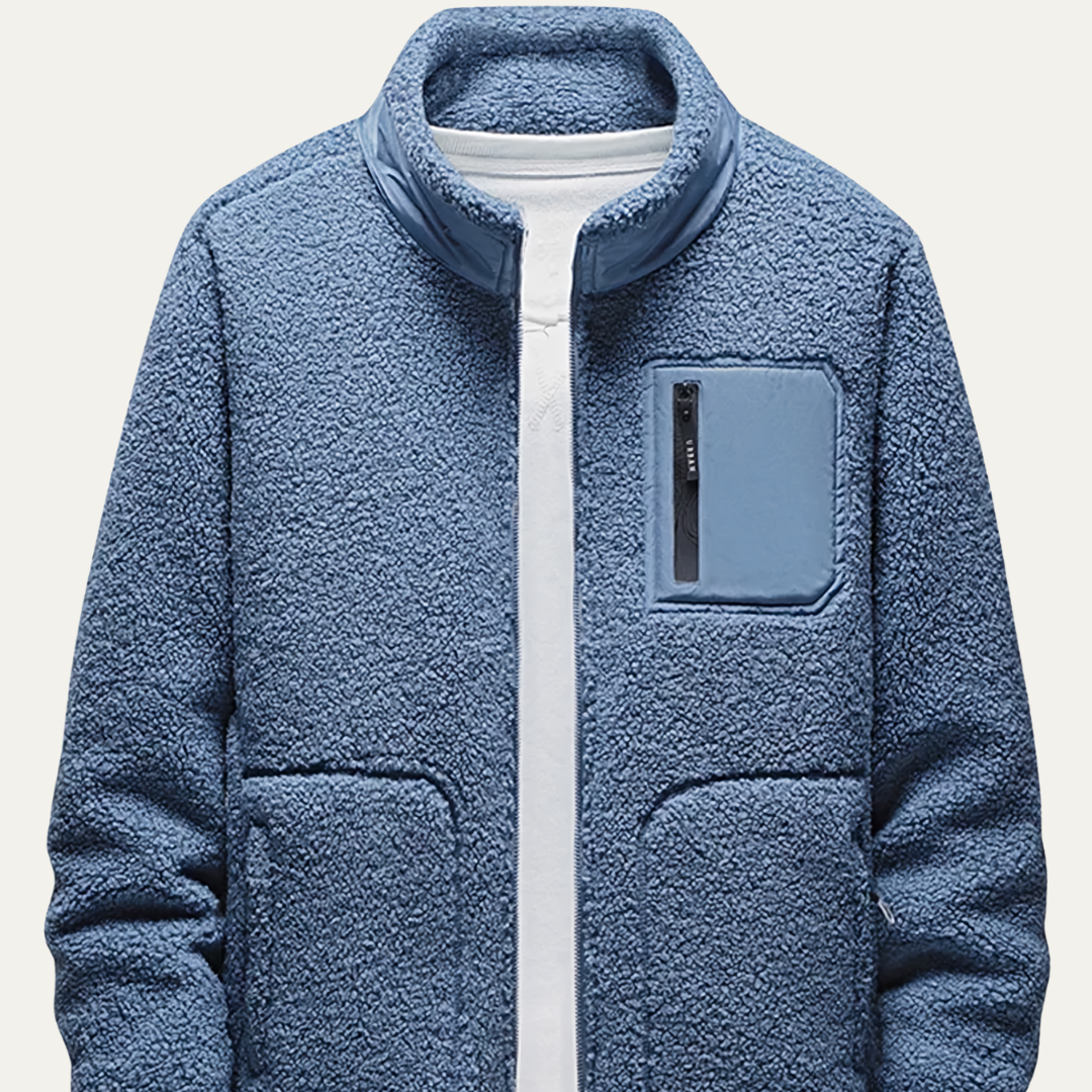 Men’s Zip Front Fleece Jacket with Contrast Chest Pocket