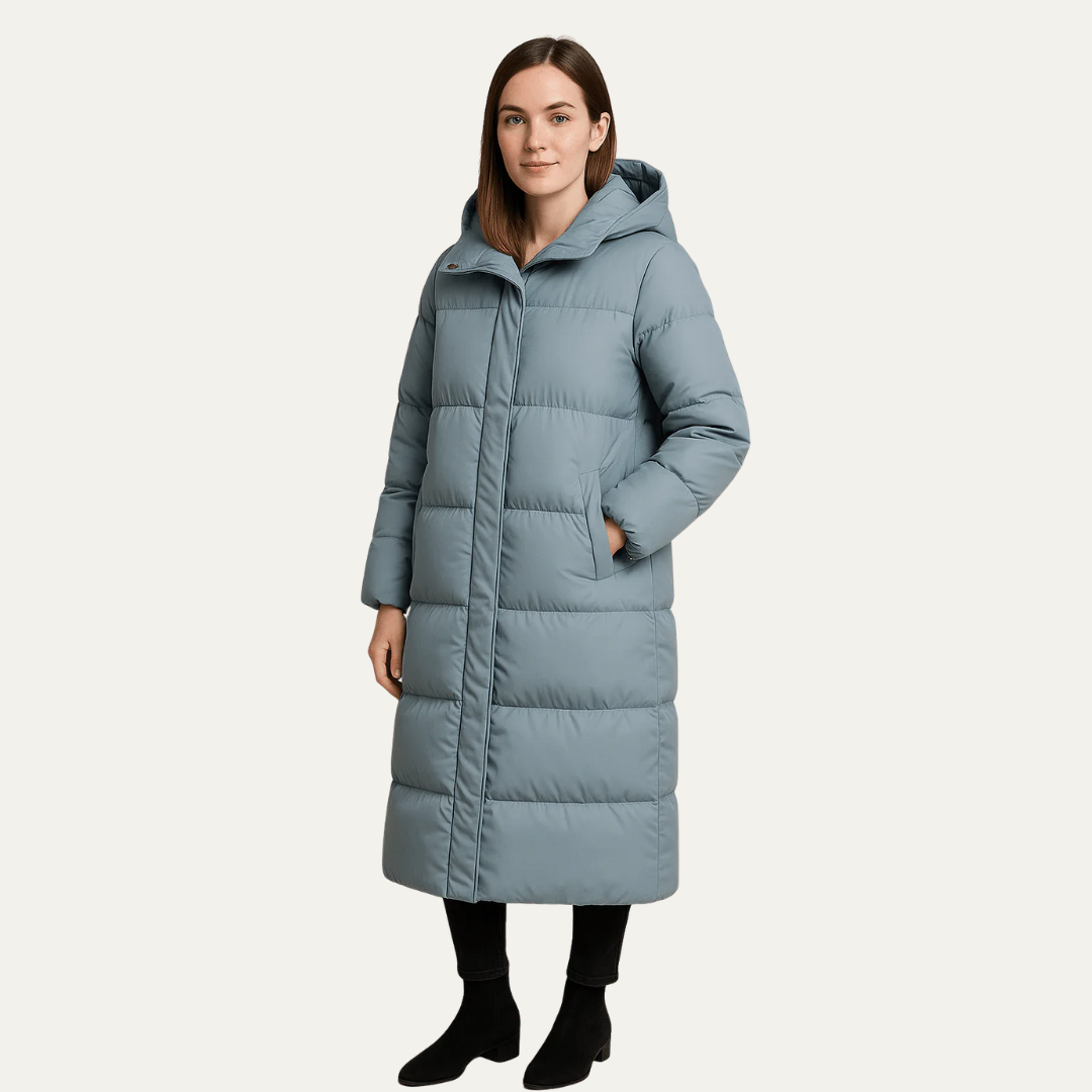Women’s Long Quilted Puffer Coat with Hood