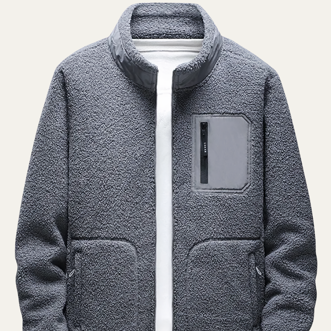Men’s Zip Front Fleece Jacket with Contrast Chest Pocket
