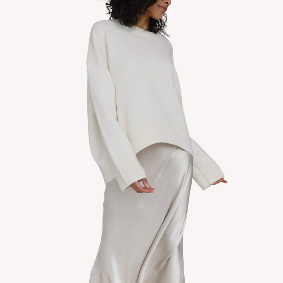 Oversized Knit Wool Blend Crew Neck Sweater for Women
