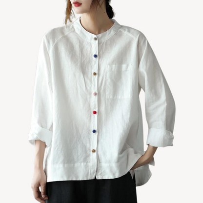 Women's Linen Blend Mandarin Collar Shirt