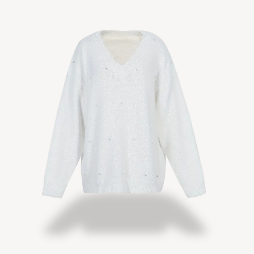 Pearl Detail V-Neck Sweater for Women