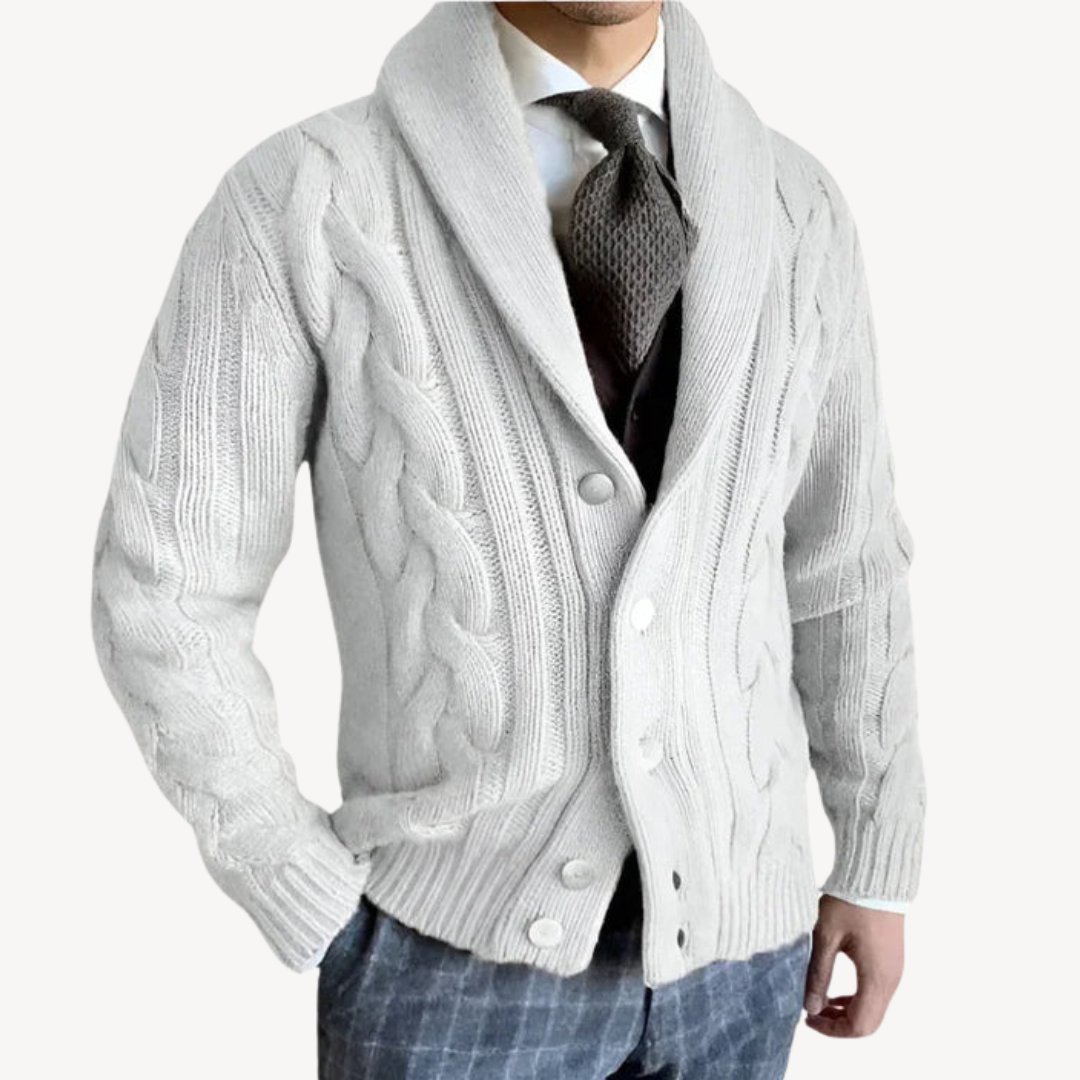 Men's Cable Knit Shawl Collar Cardigan