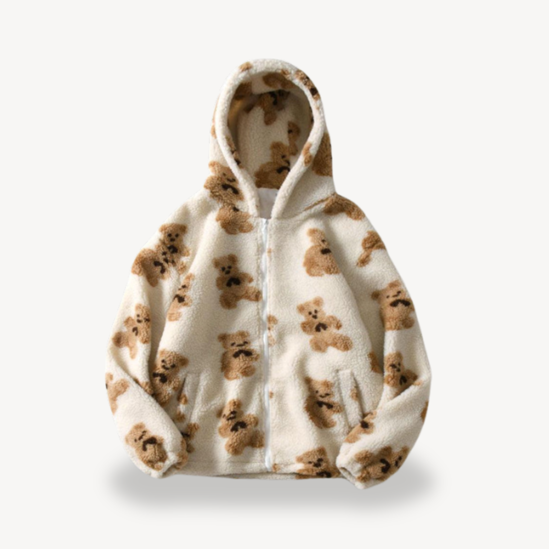 Teddy Bear Pattern Hooded Jacket for Women