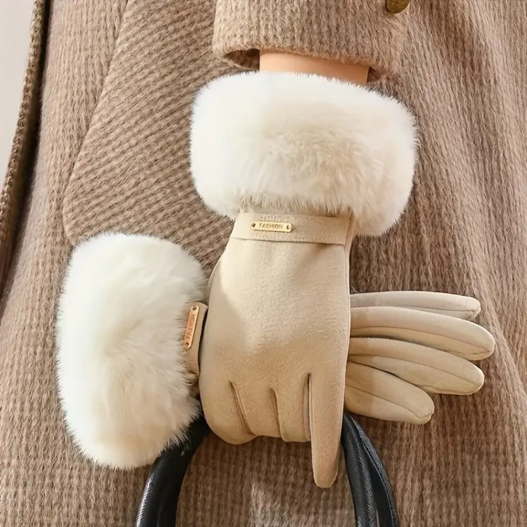 Faux Fur Trimmed Winter Gloves for Women