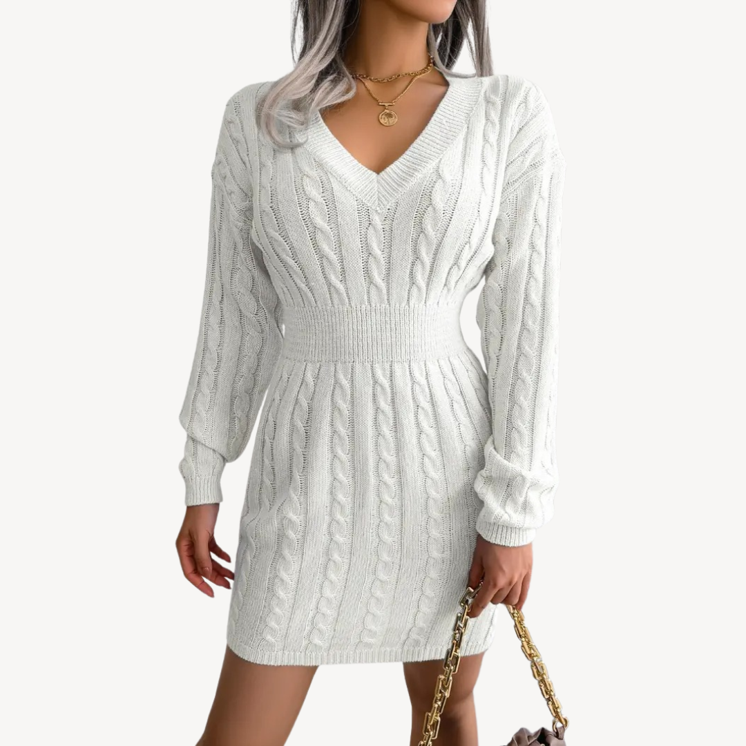 Cable Knit V-Neck Dress