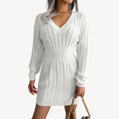 Cable Knit V-Neck Dress