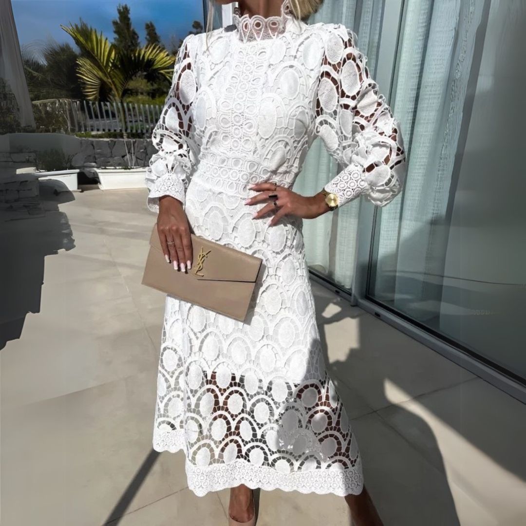 Lace Long Sleeve Midi Dress Women