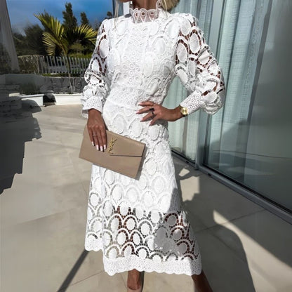 Lace Long Sleeve Midi Dress Women