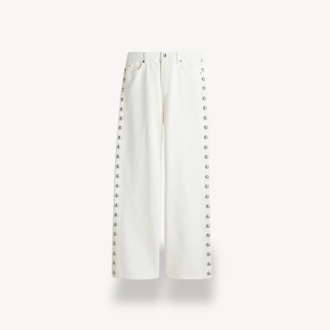 Women's Button-Studded Wide-Leg Jeans