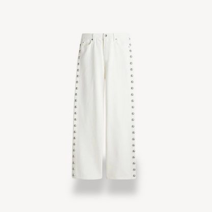 Women's Button-Studded Wide-Leg Jeans