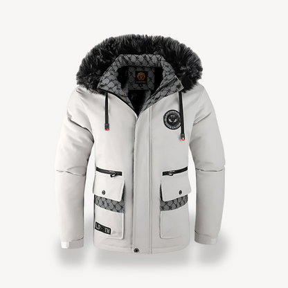 Men's Black & White Hooded Parka Jacket