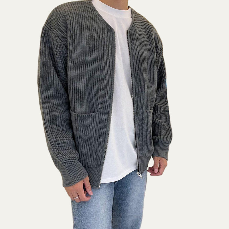 Men’s Chunky Rib Knit Zip Front Cardigan Jacket