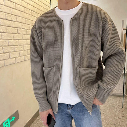 Cevori Minimalist Ribbed Knit Style Zip-Up Cardigan