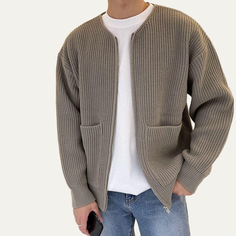 Men’s Chunky Rib Knit Zip Front Cardigan Jacket
