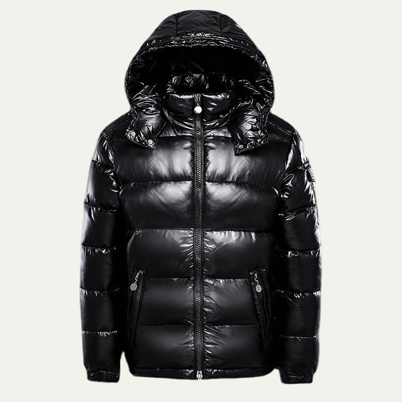 Men’s Warm Shiny Quilted Hooded Puffer Jacket