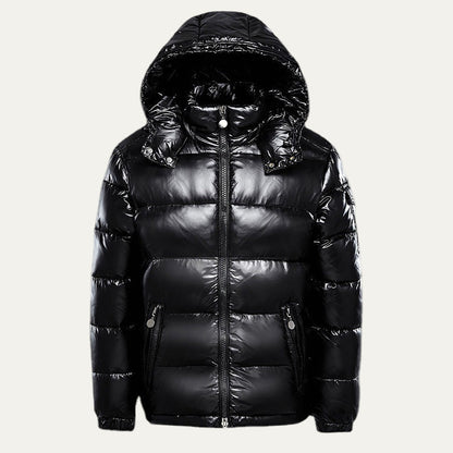 Men’s Warm Shiny Quilted Hooded Puffer Jacket