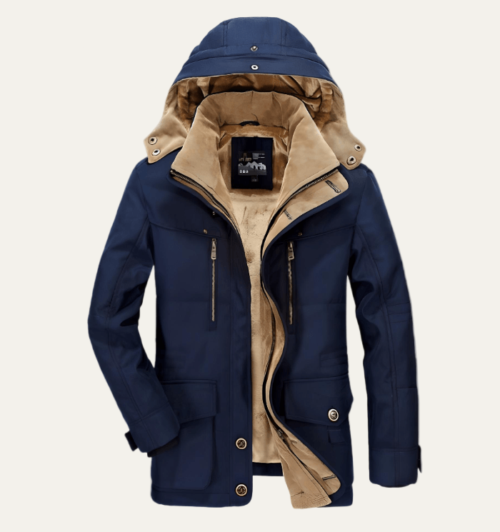 Men’s Insulated Parka with Detachable Hood and Button Front