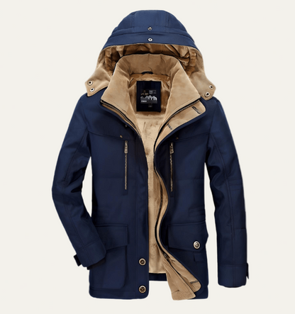 Men’s Insulated Parka with Detachable Hood and Button Front
