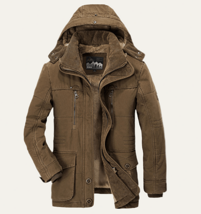 Men’s Insulated Parka with Detachable Hood and Button Front