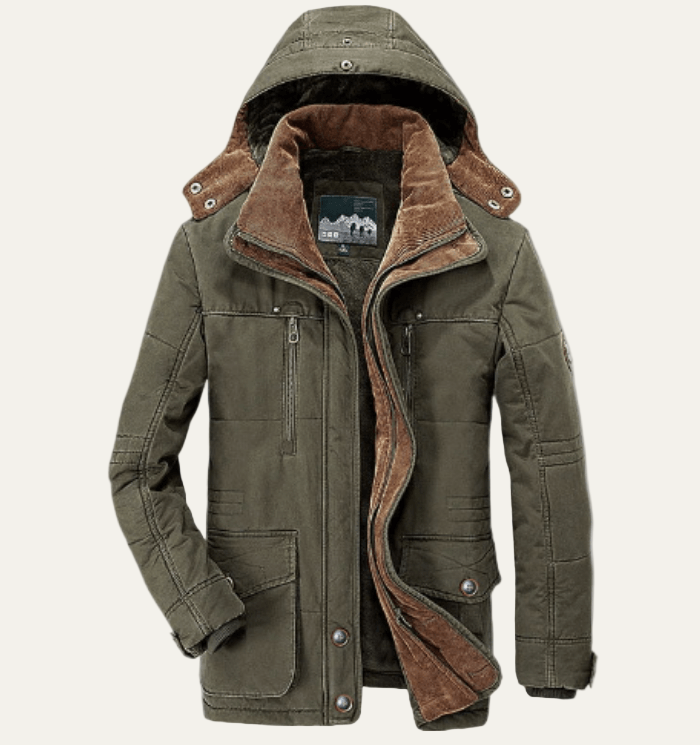 Men’s Insulated Parka with Detachable Hood and Button Front