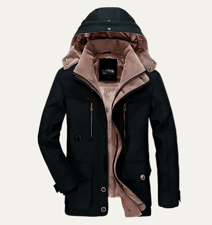 Men’s Insulated Parka with Detachable Hood and Button Front