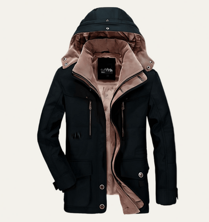 Men’s Insulated Parka with Detachable Hood and Button Front