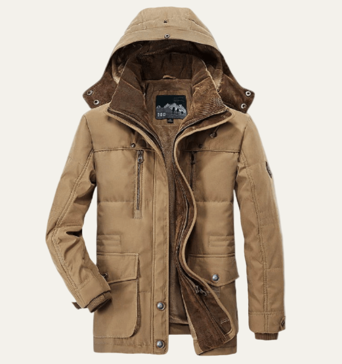Men’s Insulated Parka with Detachable Hood and Button Front