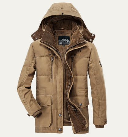 Men’s Insulated Parka with Detachable Hood and Button Front