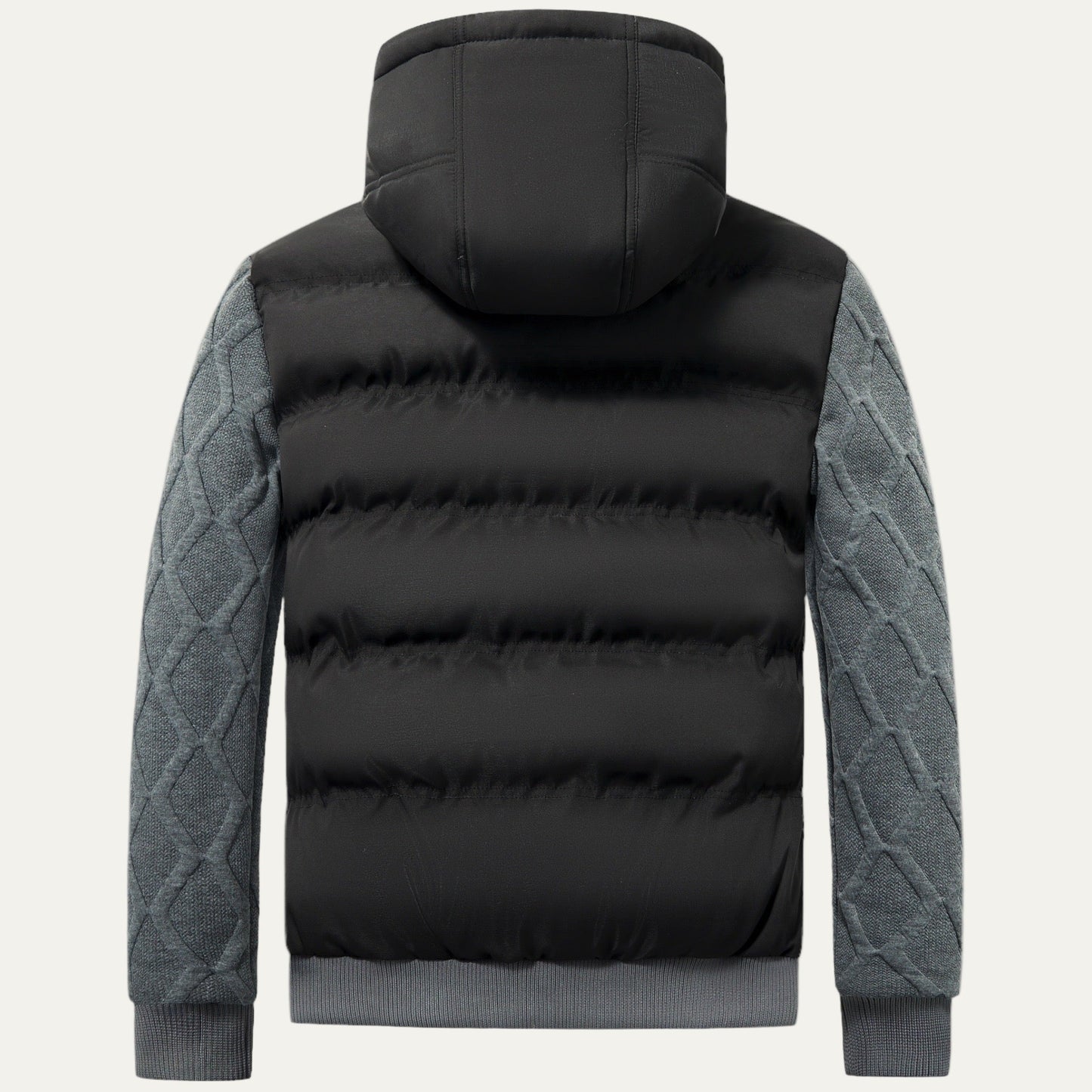 Men’s Hooded Quilted Puffer Jacket with Knitted Sleeves