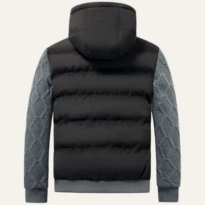 Men’s Hooded Quilted Puffer Jacket with Knitted Sleeves