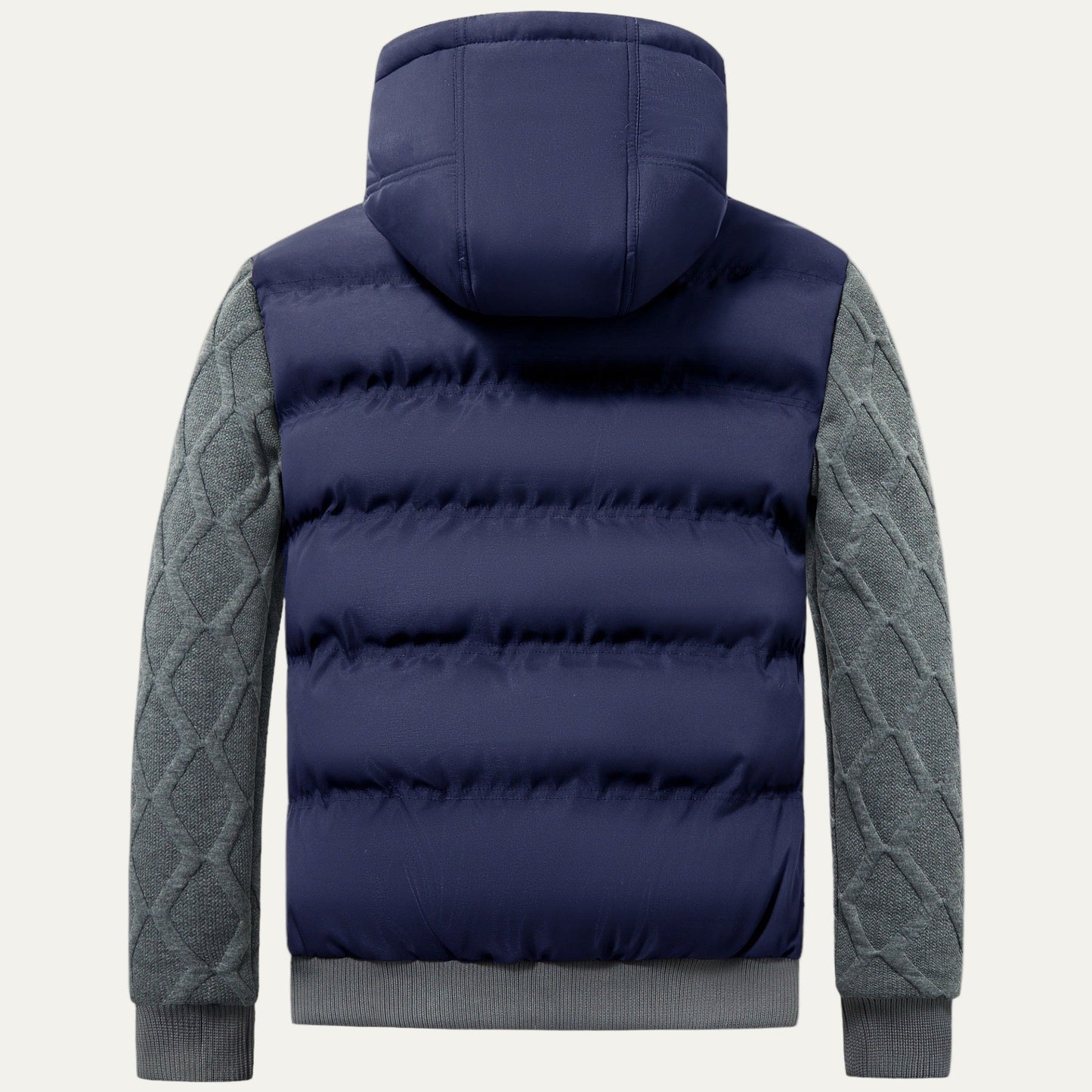Men’s Hooded Quilted Puffer Jacket with Knitted Sleeves