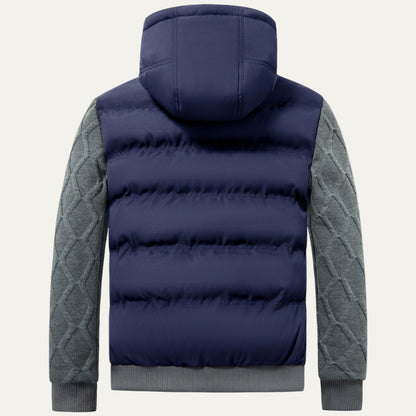 Men’s Hooded Quilted Puffer Jacket with Knitted Sleeves