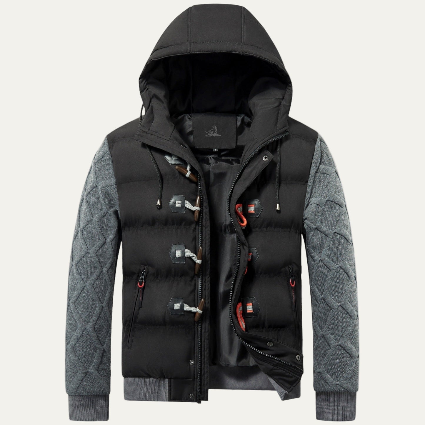 Men’s Hooded Quilted Puffer Jacket with Knitted Sleeves