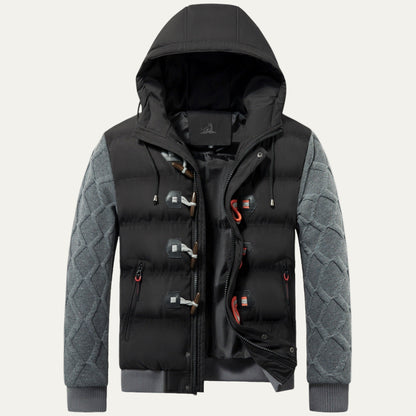 Men’s Hooded Quilted Puffer Jacket with Knitted Sleeves